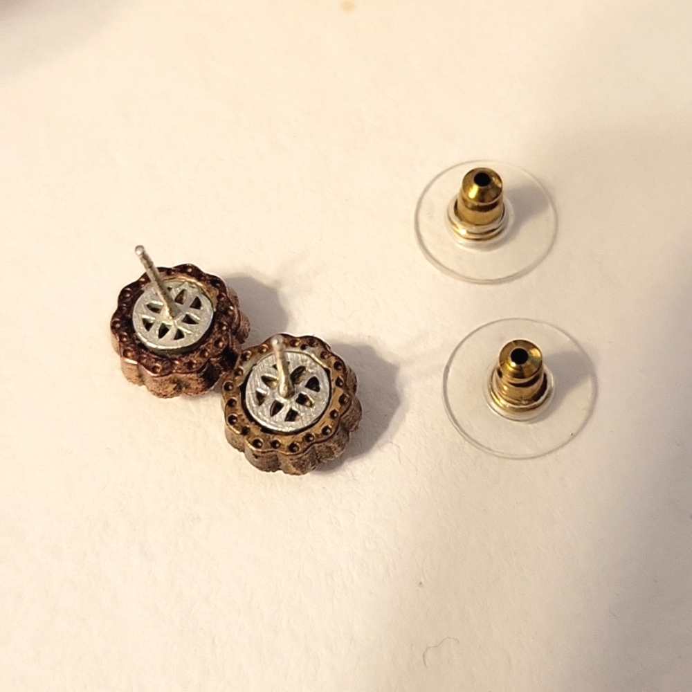 Ruby & 18k Gold Plated Flower Stud Earrings - image 3